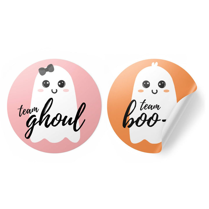 Halloween Gender Reveal Party: Little Boo - Fall Orange Team Boo-y or Pink Team Ghoul Voting Stickers - 40 Stickers - Distinctivs Party