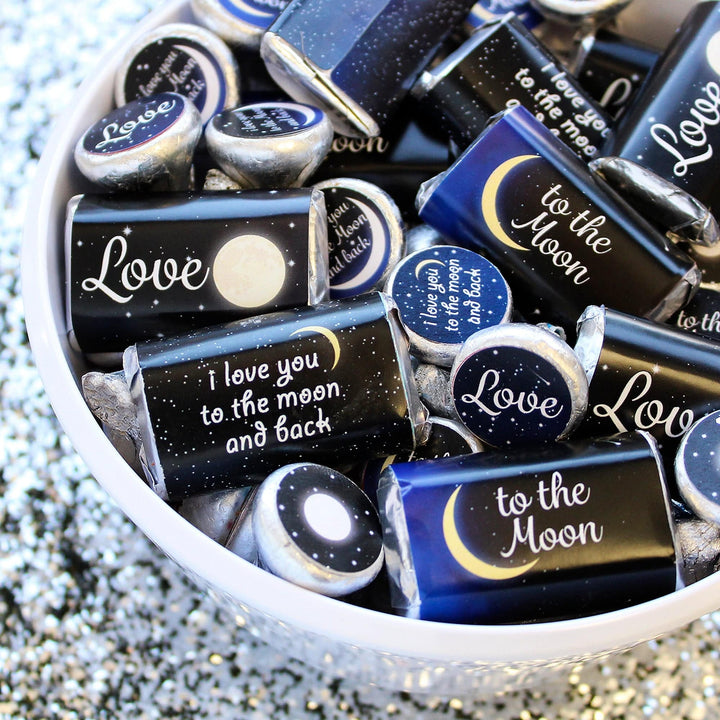I Love You to the Moon and Back: Baby Shower, Bridal Shower, Wedding -  Mini Candy Bar Wrappers - 45 Stickers - Distinctivs Party
