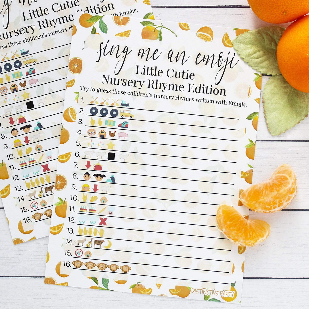 Little Cutie: Baby Shower Game - Guess the Nursery Rhyme Emoji Game Cards - 20 count - Distinctivs Party
