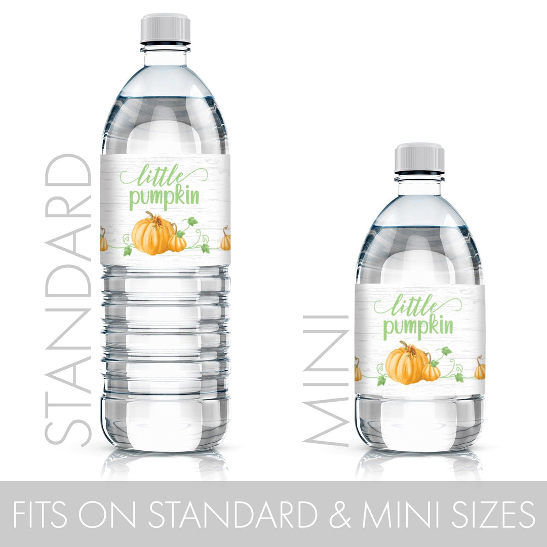 Little Pumpkin: Orange & Green - Baby Shower Water Bottle Labels - 24 Stickers - Distinctivs Party