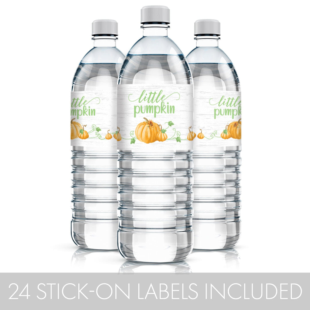 Little Pumpkin: Orange & Green - Baby Shower Water Bottle Labels - 24 Stickers - Distinctivs Party