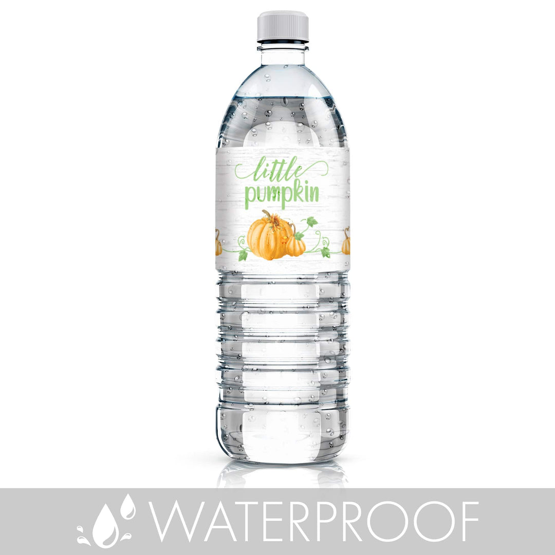Little Pumpkin: Orange & Green - Baby Shower Water Bottle Labels - 24 Stickers - Distinctivs Party