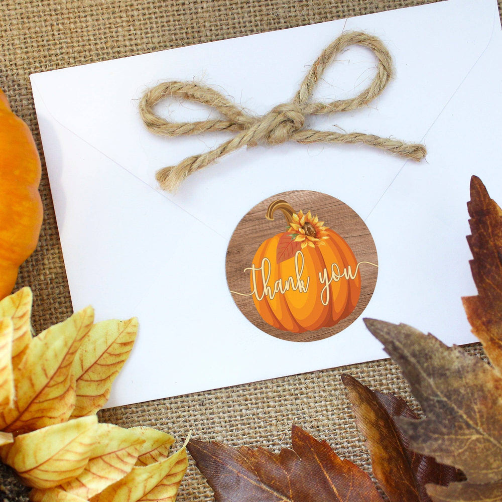 Little Pumpkin: Rustic Orange - Baby Shower -  Thank You Stickers - 40 Stickers - Distinctivs Party