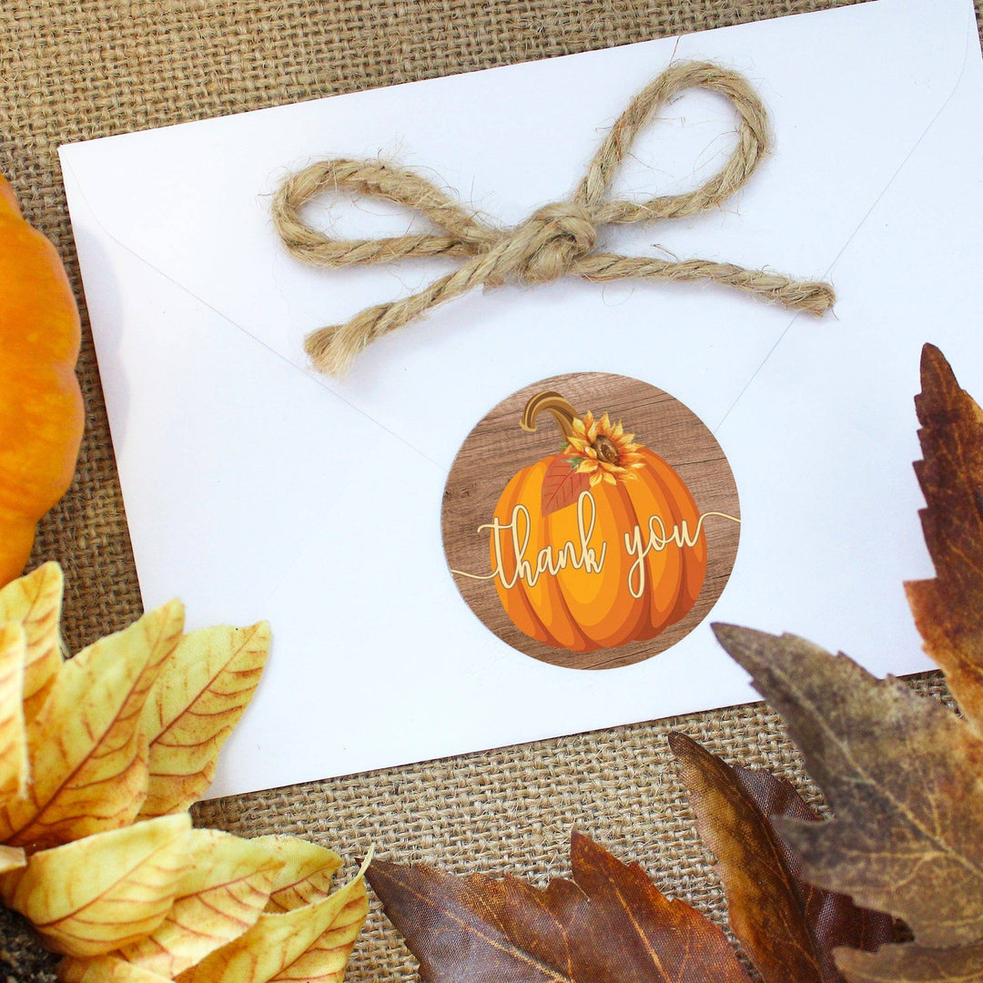 Little Pumpkin: Rustic Orange - Baby Shower -  Thank You Stickers - 40 Stickers - Distinctivs Party