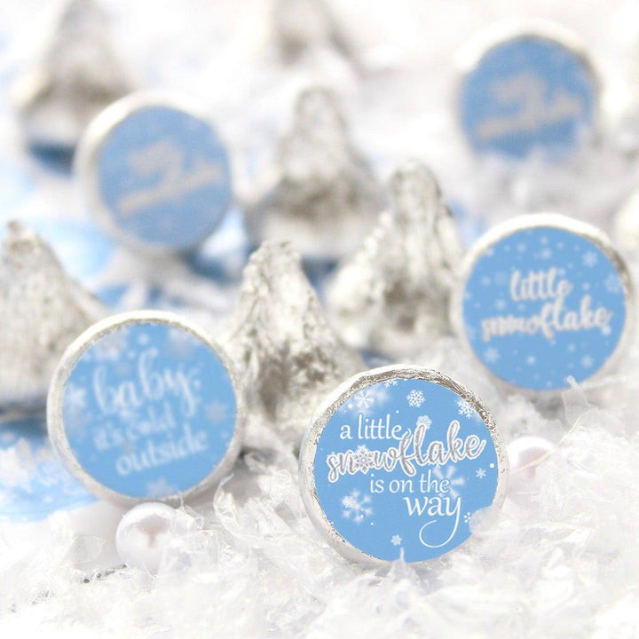 Little Snowflake: Blue - Winter Baby Shower Favor Stickers - Fits on Hershey® Kisses - Boy - Baby It's Cold Outside - 180 Stickers - Distinctivs Party
