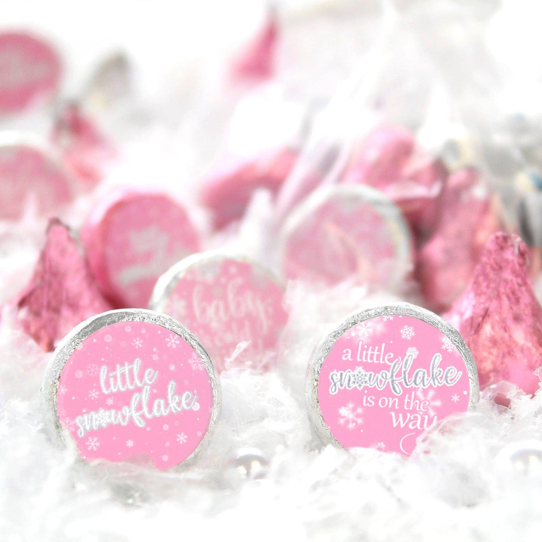 Little Snowflake: Pink - Winter Baby Shower Favor Stickers  - Fits on Hershey® Kisses - Girl -  Baby It's Cold Outside - 180 Stickers - Distinctivs Party