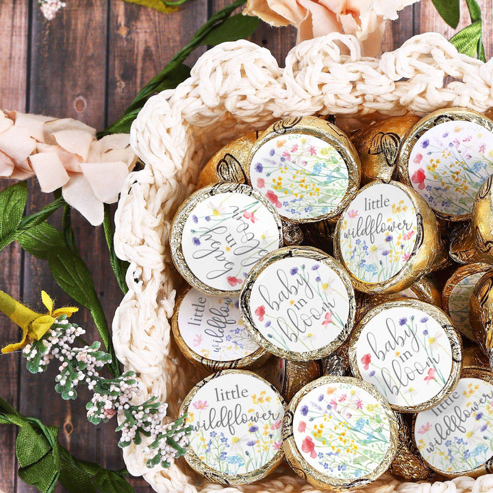 Little Wildflower: Baby Shower for Girl Kisses Candy Stickers - Spring -  180 Floral Party Favor Stickers - Distinctivs Party