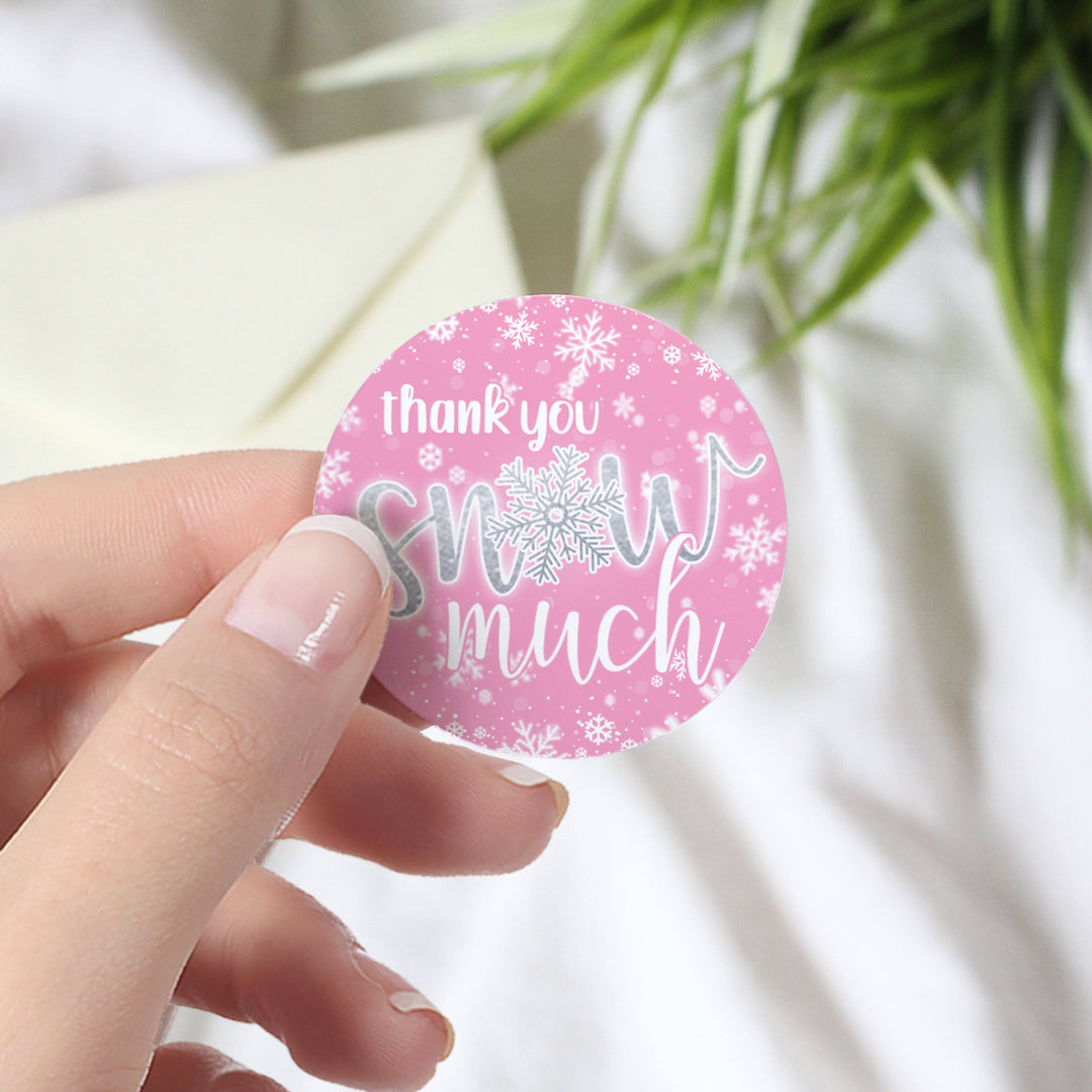 Onederland Snowflake: Pink- Winter First Birthday - Thank You So Much - 45 Stickers - Distinctivs Party