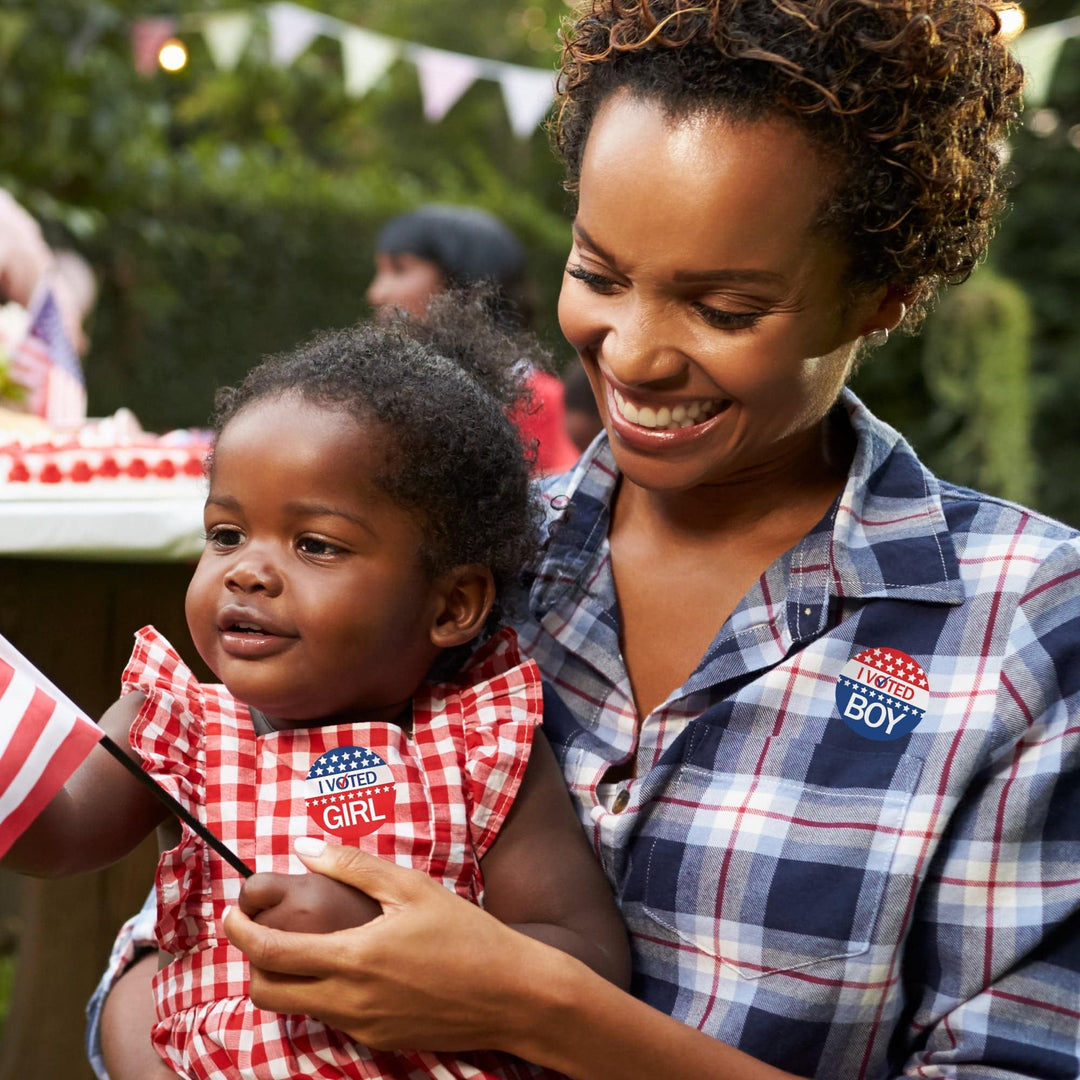 Patriotic: Baby Gender Reveal Party - Vote Boy or Girl Stickers - 40 Stickers - Distinctivs Party