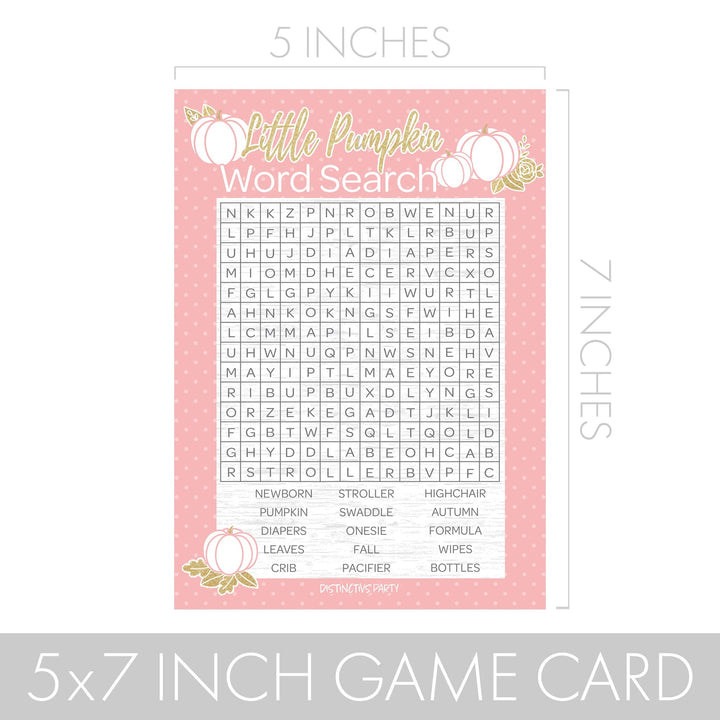 Pink and Gold Little Pumpkin Baby Shower 2 Game Bundle - Word Search and Who Knows Mommy Best Party Activity - 20 Dual Sided Cards