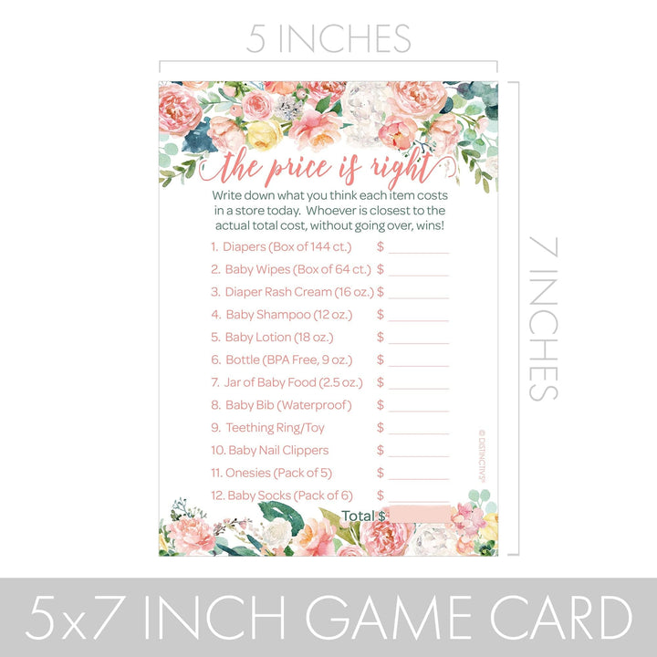 Pink Floral: Baby Shower Game - The Price is Right - Spring, Girl - 20 Game Cards - Distinctivs Party