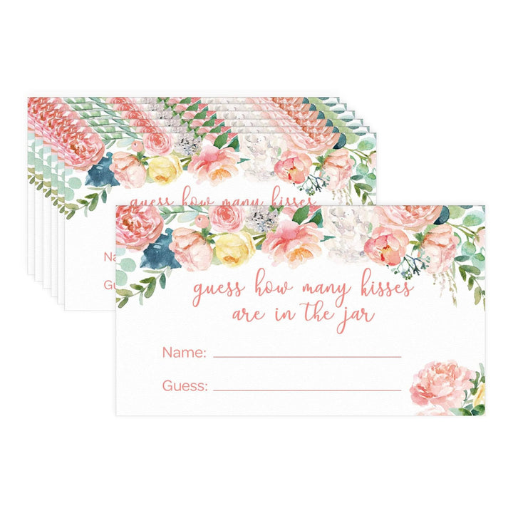 Pink Floral: How Many Kisses in the Jar Floral Party Game - Baby Shower, Kid's Birthday, Bridal, 1st Birthday - Distinctivs Party
