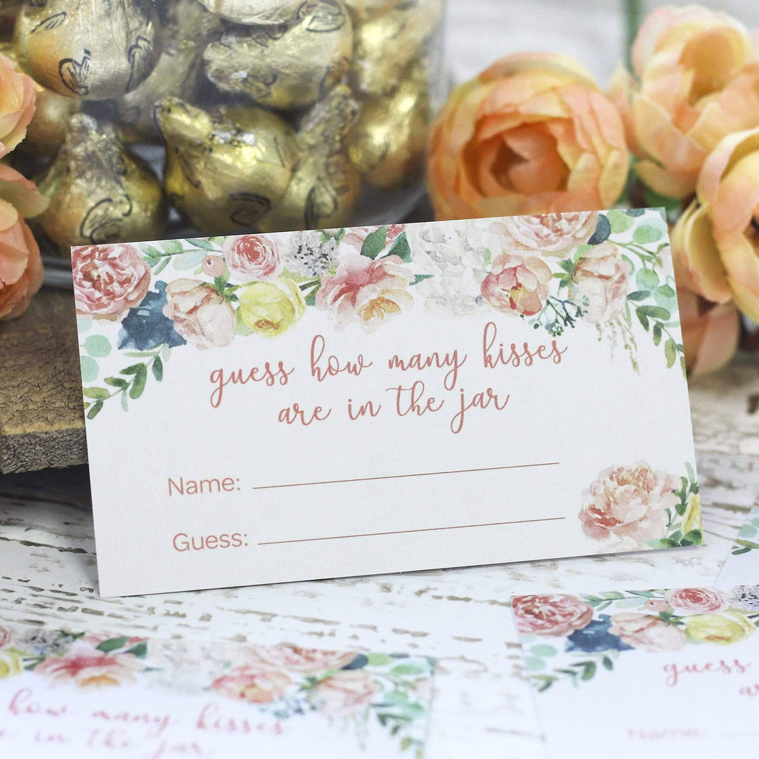 Pink Floral: How Many Kisses in the Jar Floral Party Game - Baby Shower, Kid's Birthday, Bridal, 1st Birthday - Distinctivs Party