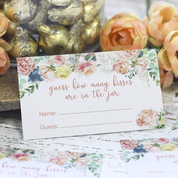 Pink Floral: How Many Kisses in the Jar Floral Party Game - Baby Shower, Kid's Birthday, Bridal, 1st Birthday - Distinctivs Party