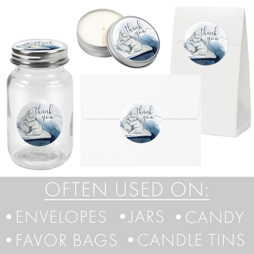 Polar Bear We Can Bearly Wait: Winter Baby Shower - Thank You Favor Stickers - 40 Stickers - Distinctivs Party