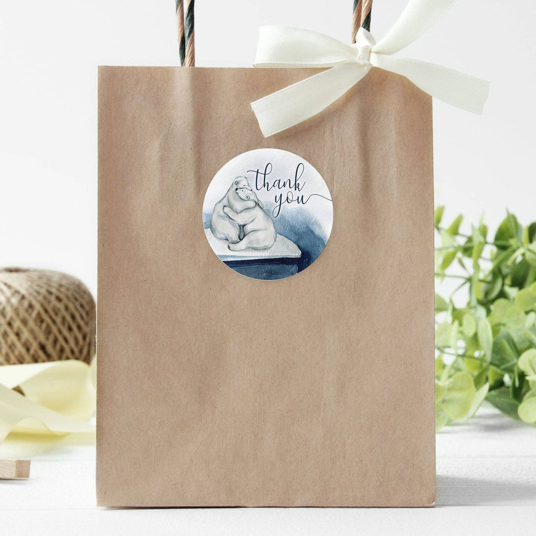 Polar Bear We Can Bearly Wait: Winter Baby Shower - Thank You Favor Stickers - 40 Stickers - Distinctivs Party