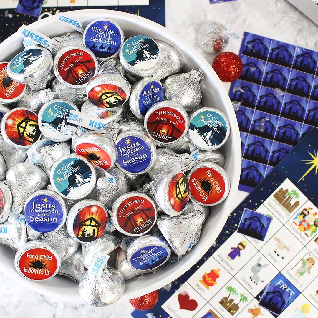 Religious Christian Faith: Christmas Party Favor Stickers - Fits on Hershey Kisses - 180 Stickers - Distinctivs Party