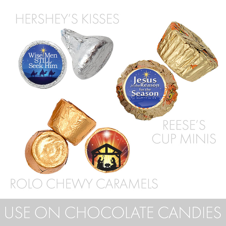 Religious Christian Faith: Christmas Party Favor Stickers - Fits on Hershey Kisses - 180 Stickers - Distinctivs Party