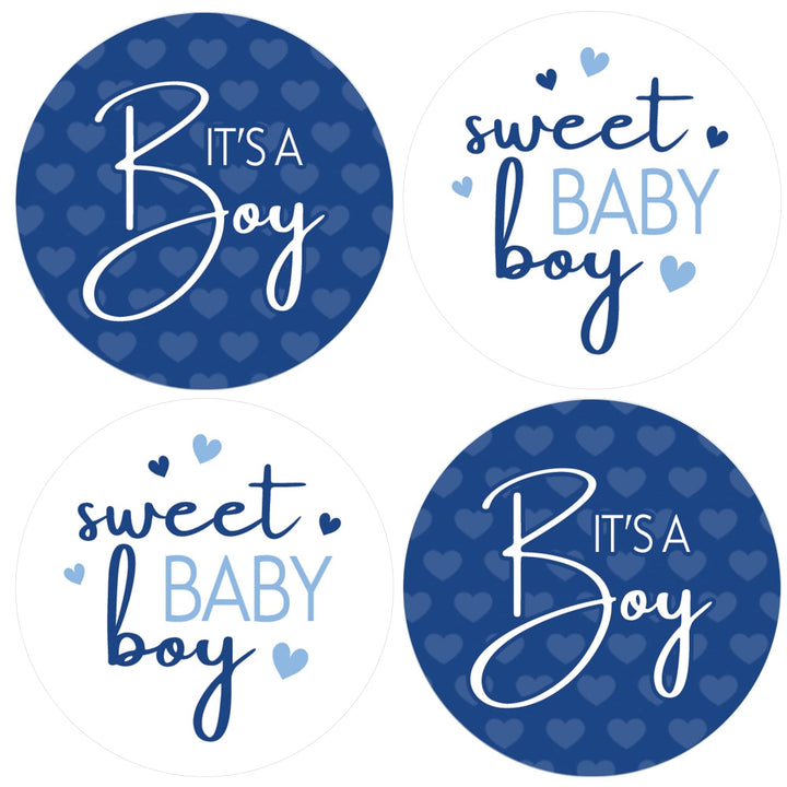 Sweet Baby Boy: Blue -  Baby Shower Stickers  - 40 Stickers - Distinctivs Party