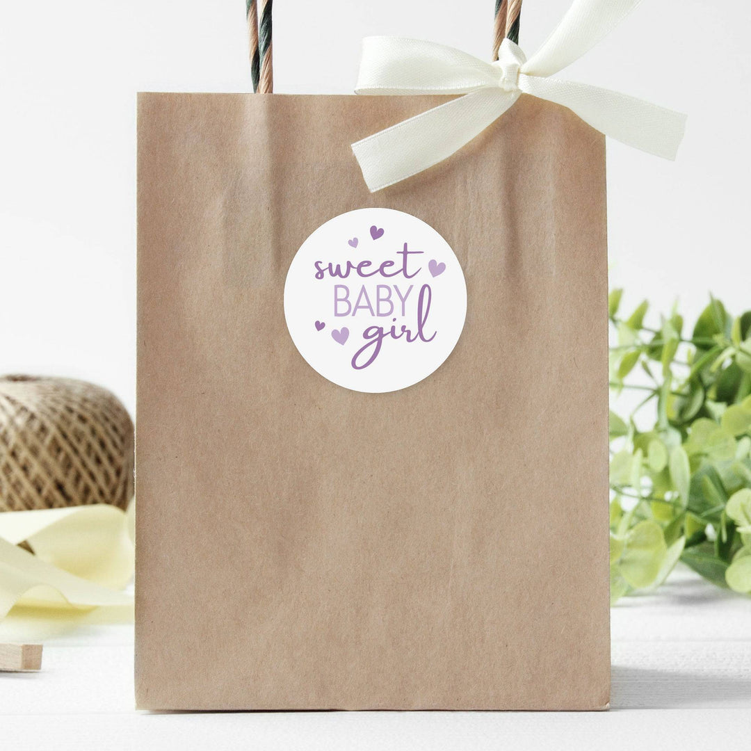 Sweet Baby Girl: Purple - Baby Shower Party Favor Stickers - 40 Labels - Distinctivs Party