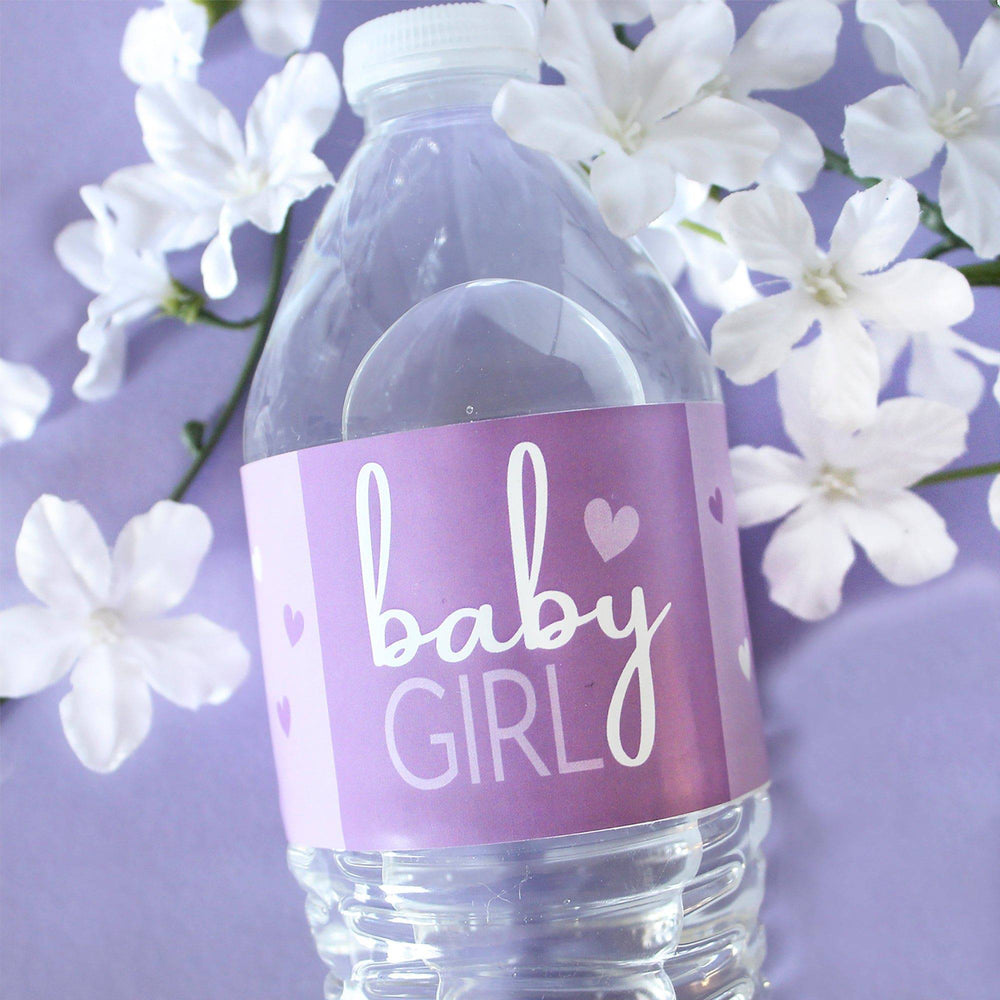 Sweet Baby Girl: Purple - Baby Shower Water Bottle Labels - 24 Stickers - Distinctivs Party