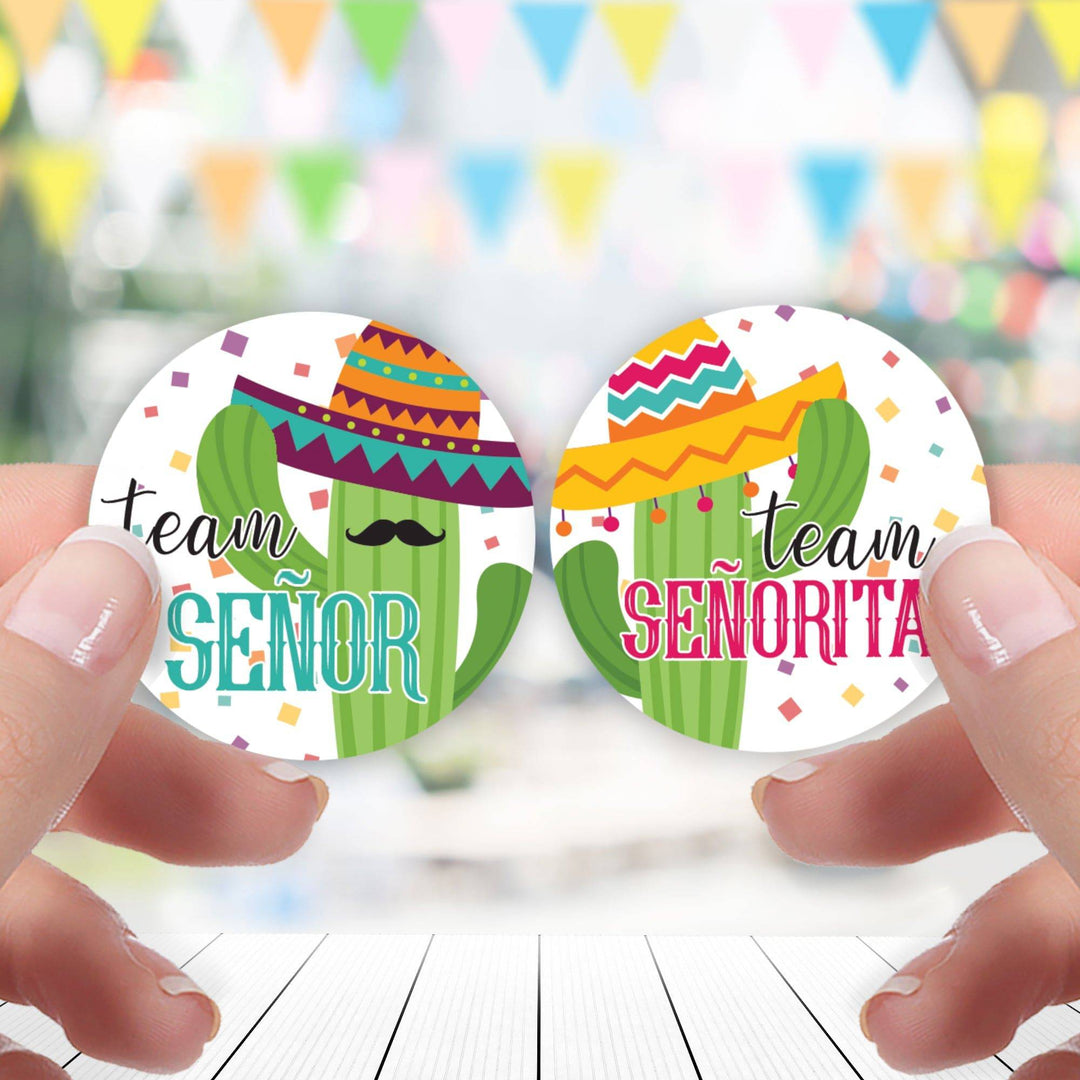 Taco 'Bout a Baby: Baby Gender Reveal "Team Señor or Señorita" Stickers - 40 Stickers - Distinctivs Party