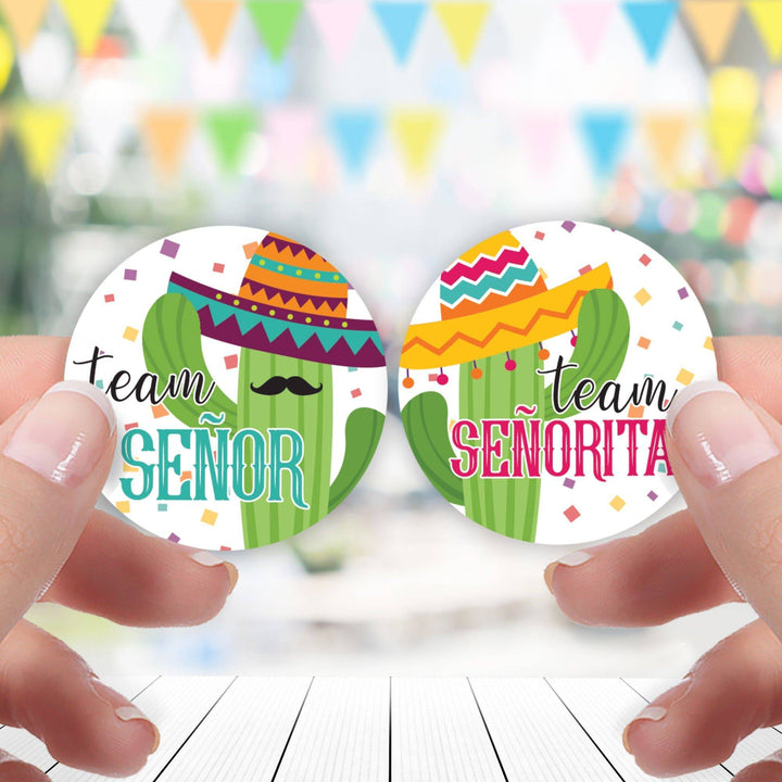 Taco 'Bout a Baby: Baby Gender Reveal "Team Señor or Señorita" Stickers - 40 Stickers - Distinctivs Party
