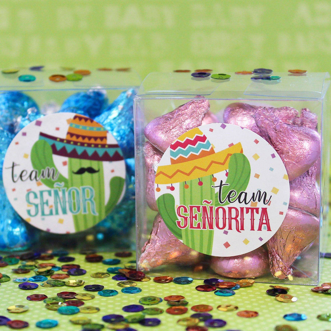 Taco 'Bout a Baby: Baby Gender Reveal "Team Señor or Señorita" Stickers - 40 Stickers - Distinctivs Party