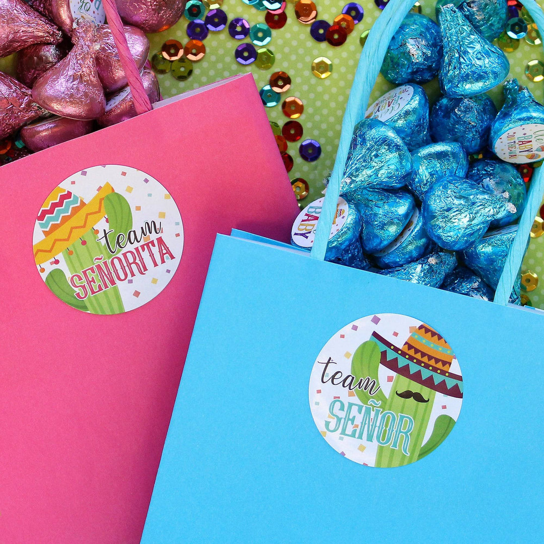 Taco 'Bout a Baby: Baby Gender Reveal "Team Señor or Señorita" Stickers - 40 Stickers - Distinctivs Party