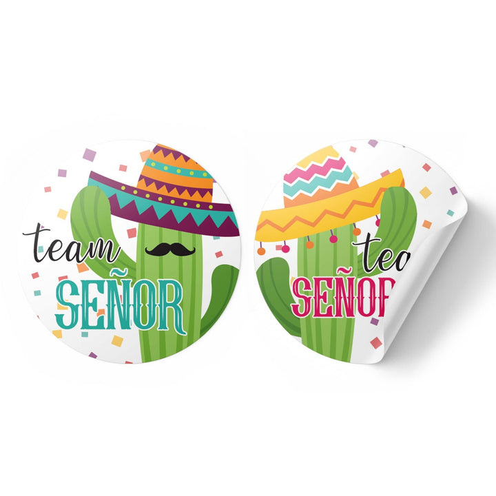 Taco 'Bout a Baby: Baby Gender Reveal "Team Señor or Señorita" Stickers - 40 Stickers - Distinctivs Party