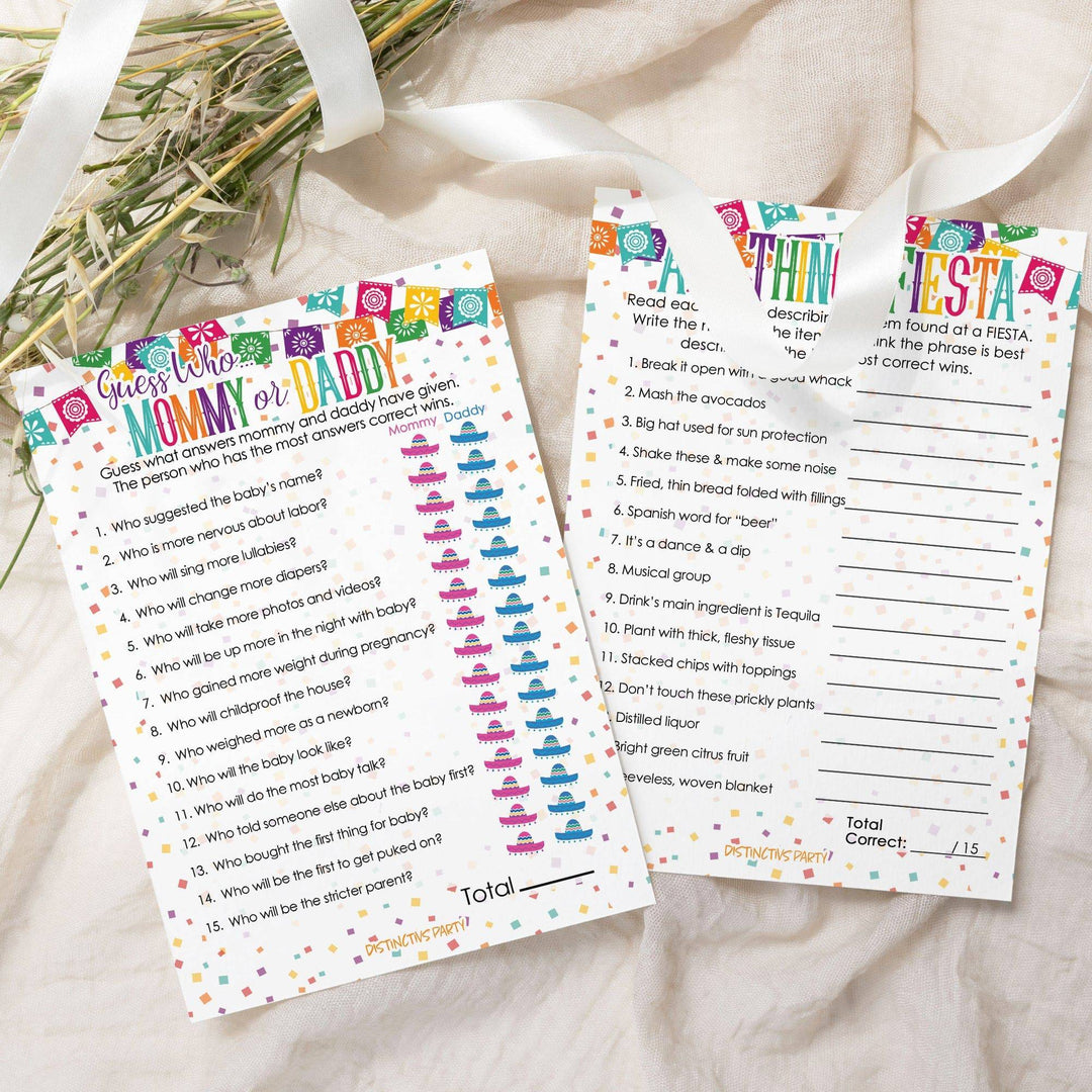 Taco 'Bout a Baby: Baby Shower Game - "Guess Who" Mommy or Daddy and All Things Fiesta Games - 20 Dual Sided Cards - Distinctivs Party