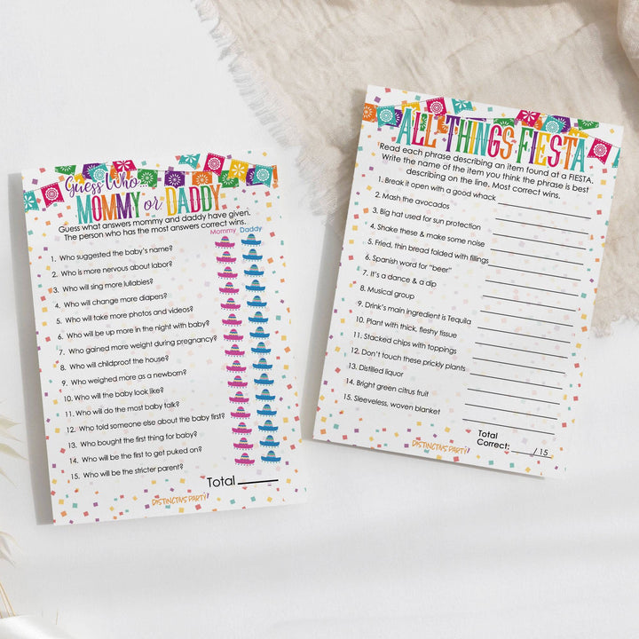 Taco 'Bout a Baby: Baby Shower Game - "Guess Who" Mommy or Daddy and All Things Fiesta Games - 20 Dual Sided Cards - Distinctivs Party