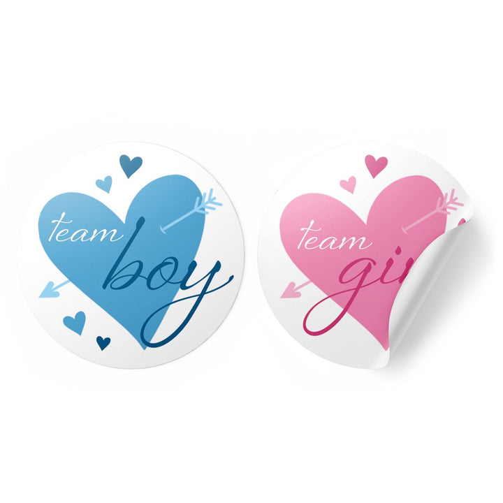 Valentine's Day Gender Reveal Stickers: Blue & Pink Hearts - Team He or Team She Stickers - 40 Stickers - Distinctivs Party