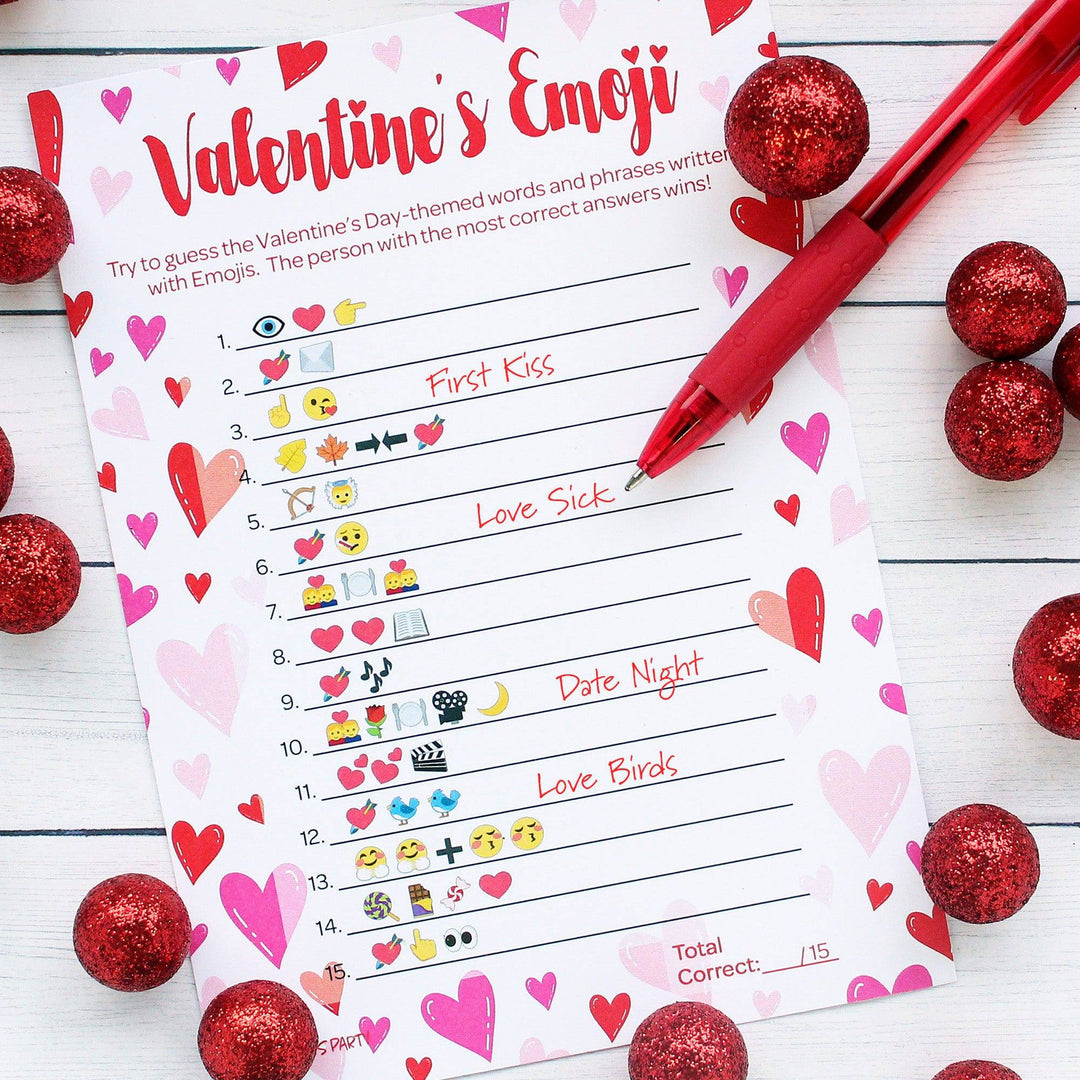 Valentine's Day Party Games: Emoji Party Game - Classroom Party Game - 25 Player Cards - Distinctivs Party