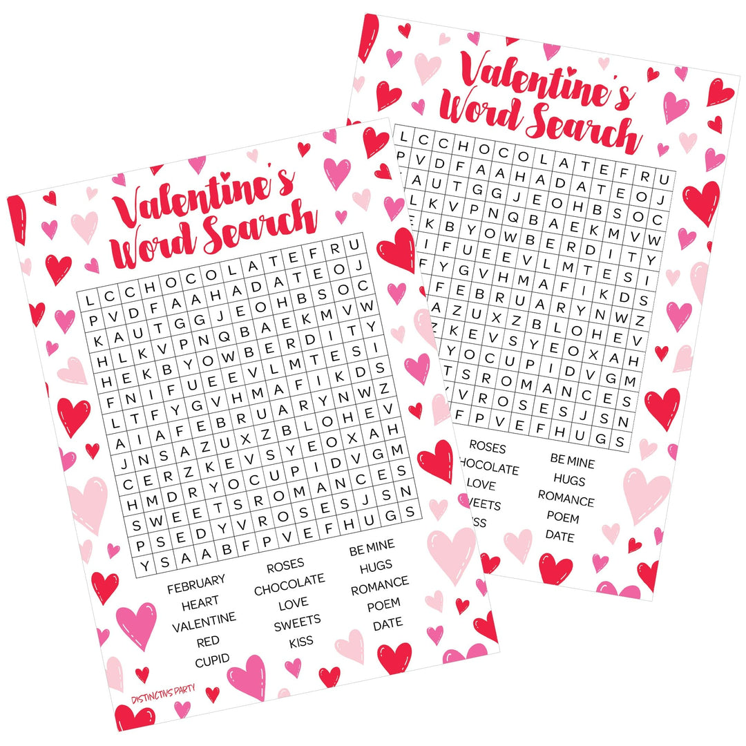 Valentine's Day Party Games: Word Search - Classroom Party Game - 25 Player Cards - Distinctivs Party
