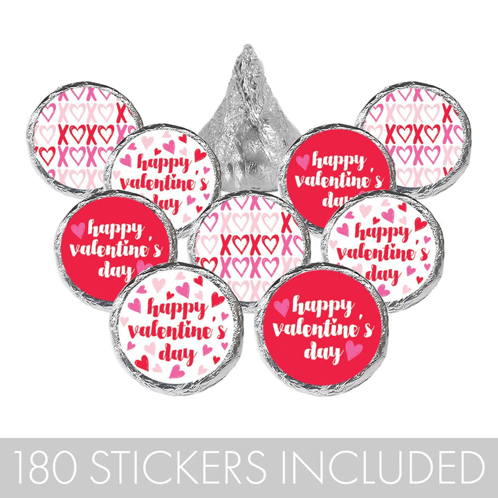 Valentine’s Day Party: Red - Candy Favor Stickers - Fits on Hershey® Kisses - 180 Stickers - Distinctivs Party
