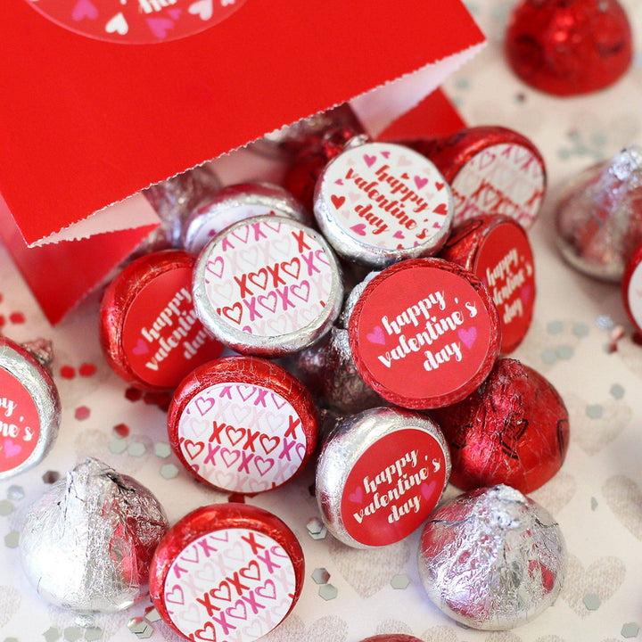 Valentine’s Day Party: Red - Candy Favor Stickers - Fits on Hershey® Kisses - 180 Stickers - Distinctivs Party