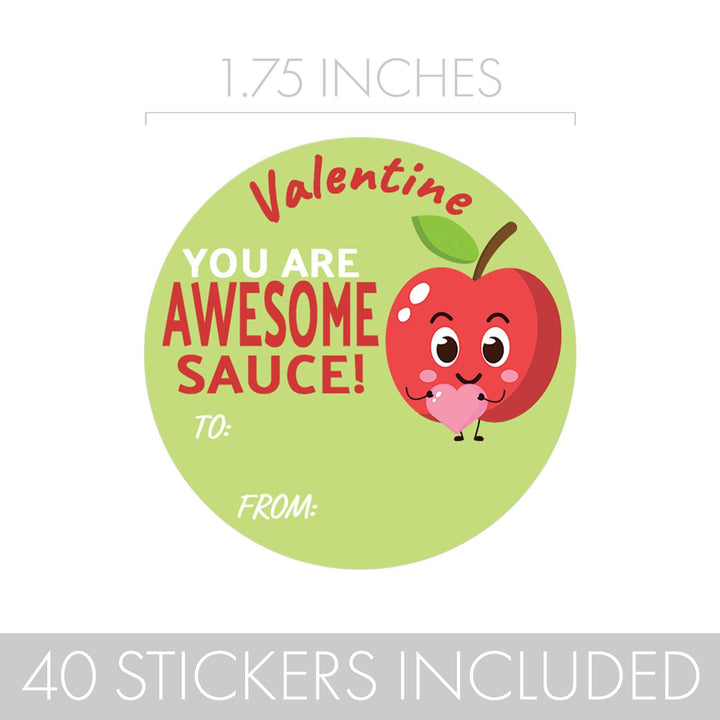 Valentine's Day Treat Stickers: Apple Theme Applesauce for Kids - 40 Circle Stickers - Distinctivs Party