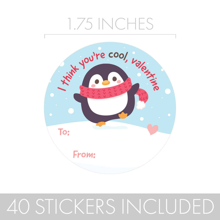 Valentine's Day Treat Stickers: Penguins - 40 Circle Stickers - Distinctivs Party