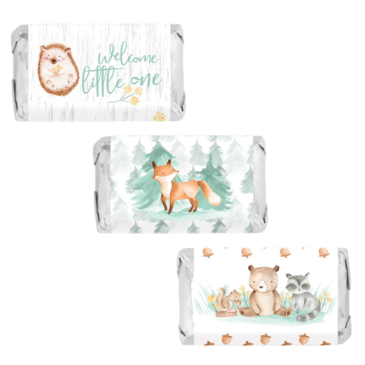 Watercolor Woodland Baby Shower Mini Candy Bar Wrappers - 45 Count - Distinctivs Party