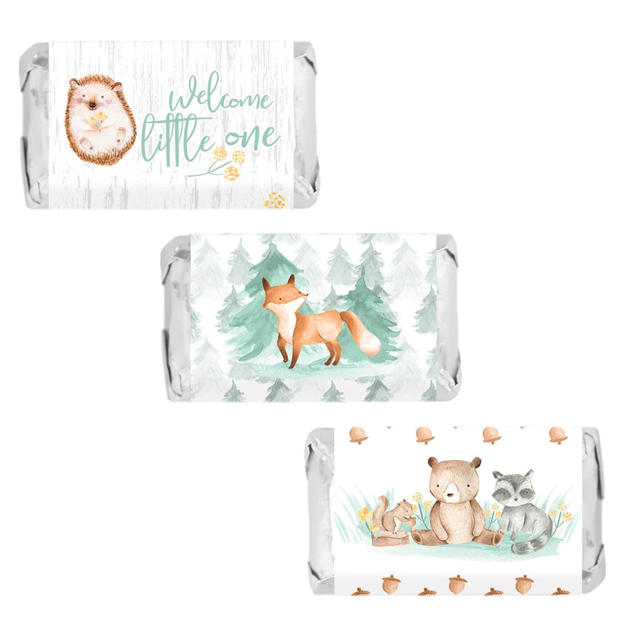 Watercolor Woodland Baby Shower Mini Candy Bar Wrappers - 45 Count - Distinctivs Party
