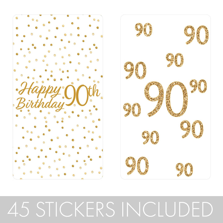 Festive White and Gold Mini Candy Bar Stickers for 90th Birthday Celebration
