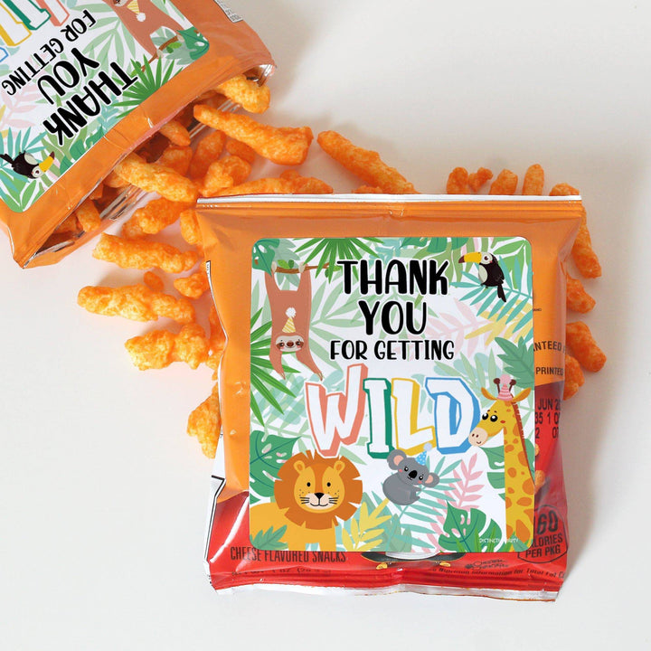 Wild Jungle: Kid's Birthday - Chip Bag and Snack Bag Stickers - 32 Pack - Distinctivs Party
