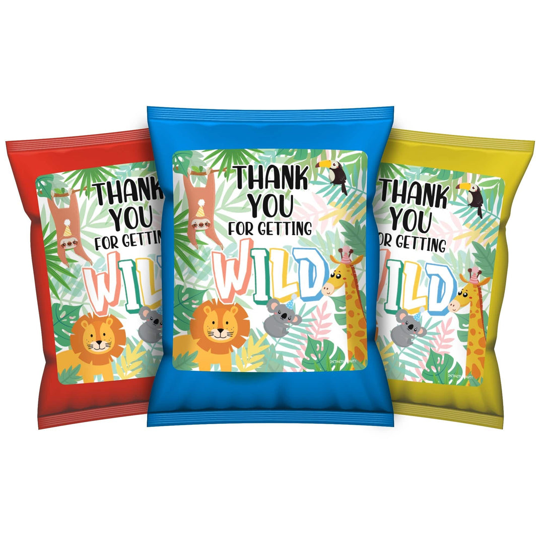 Wild Jungle: Kid's Birthday - Chip Bag and Snack Bag Stickers - 32 Pack - Distinctivs Party