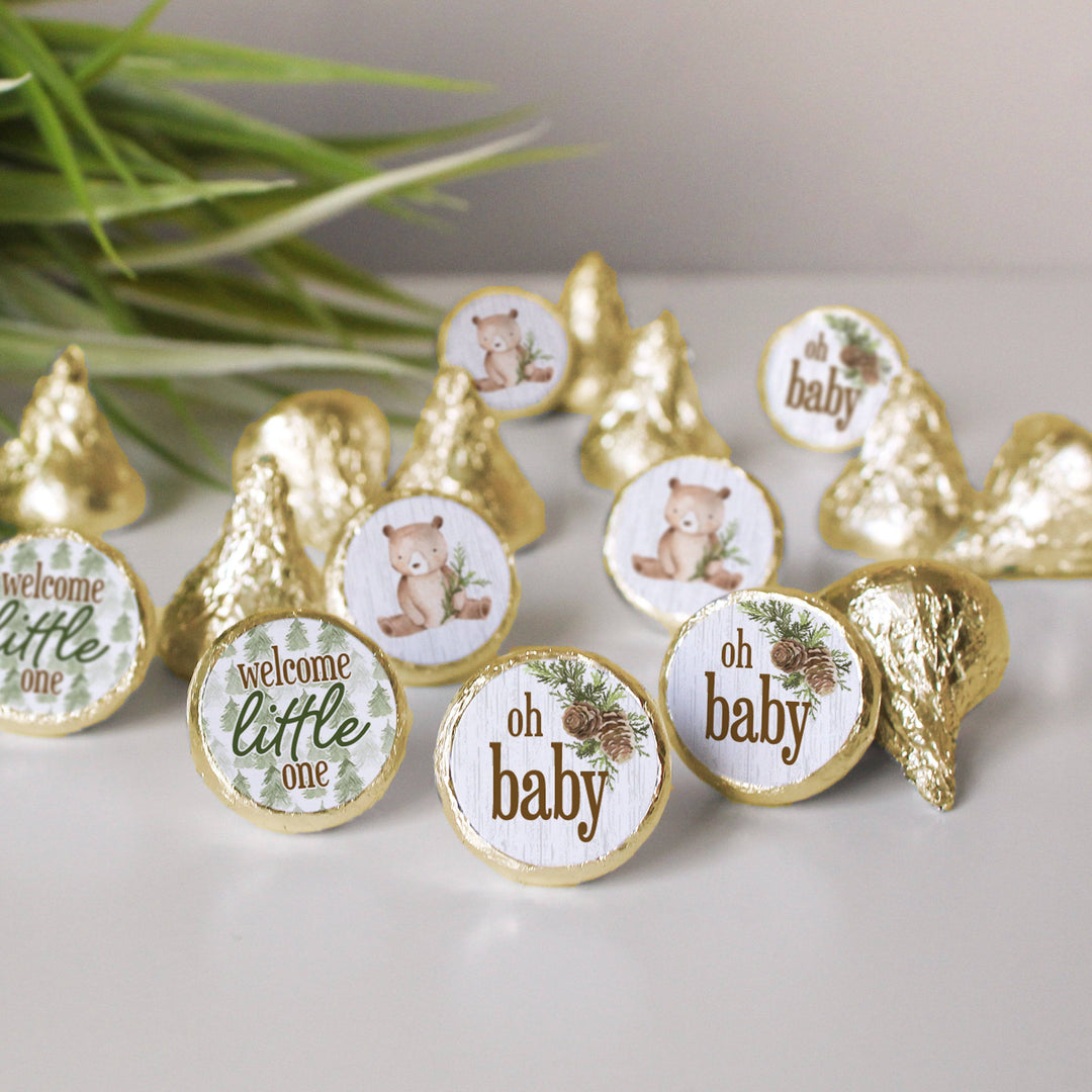 Woodland Bear: Baby Shower Baby Shower Favors  Fits on Hershey's Kisses - 180 Stickers - Distinctivs Party