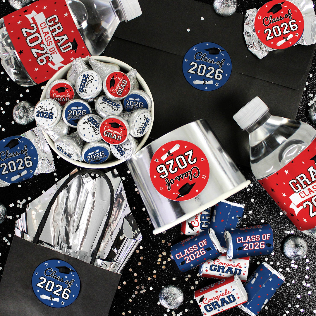 Red White & Blue Graduation Party Favor Stickers – Class of 2026