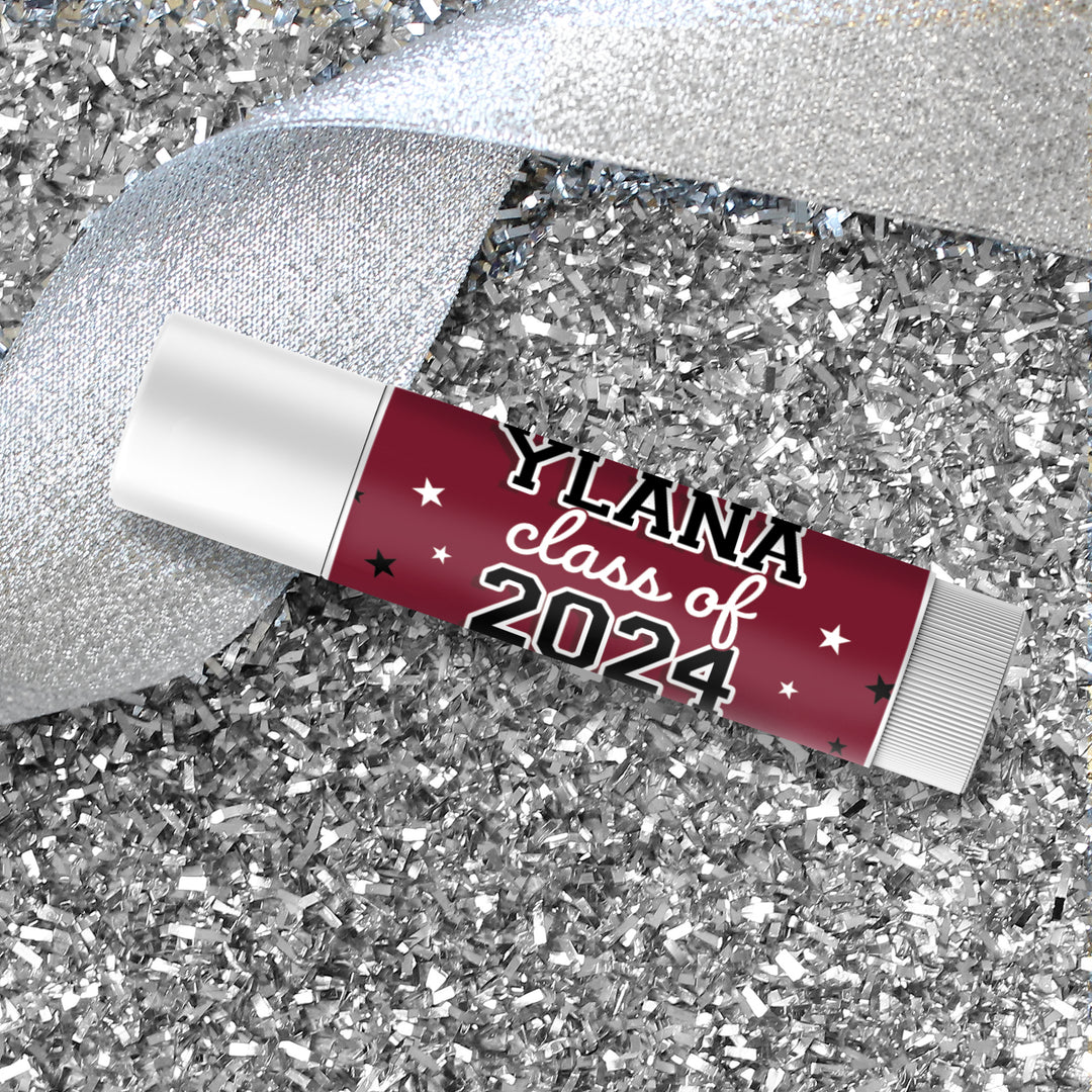 Personalized Graduation: 16 Color Choices - Custom Name and Year - Lip Balm Labels - 36 or 100 Stickers