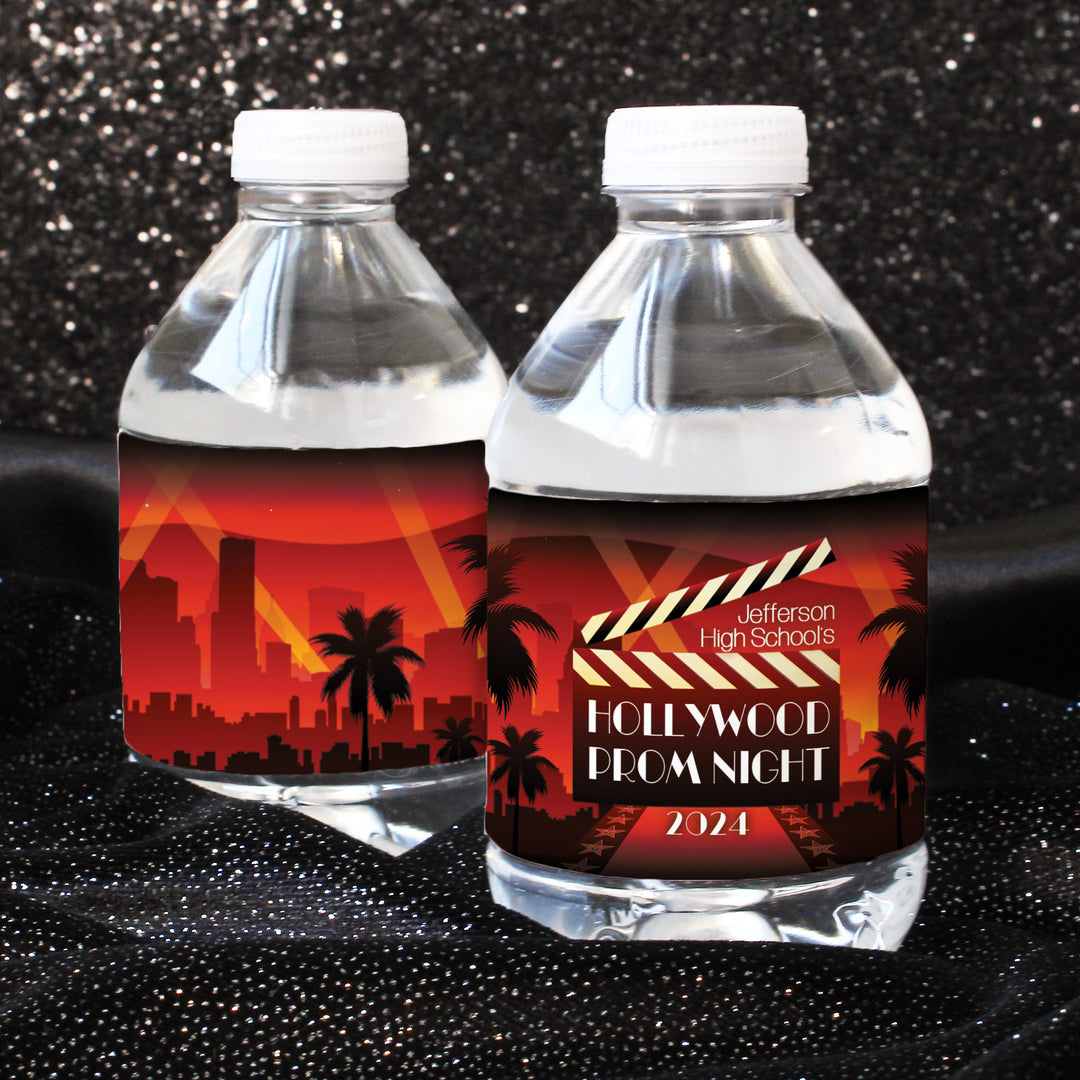 Personalized Prom: Hollywood Glam - Water Bottle Labels - 24 or 250 Waterproof Stickers