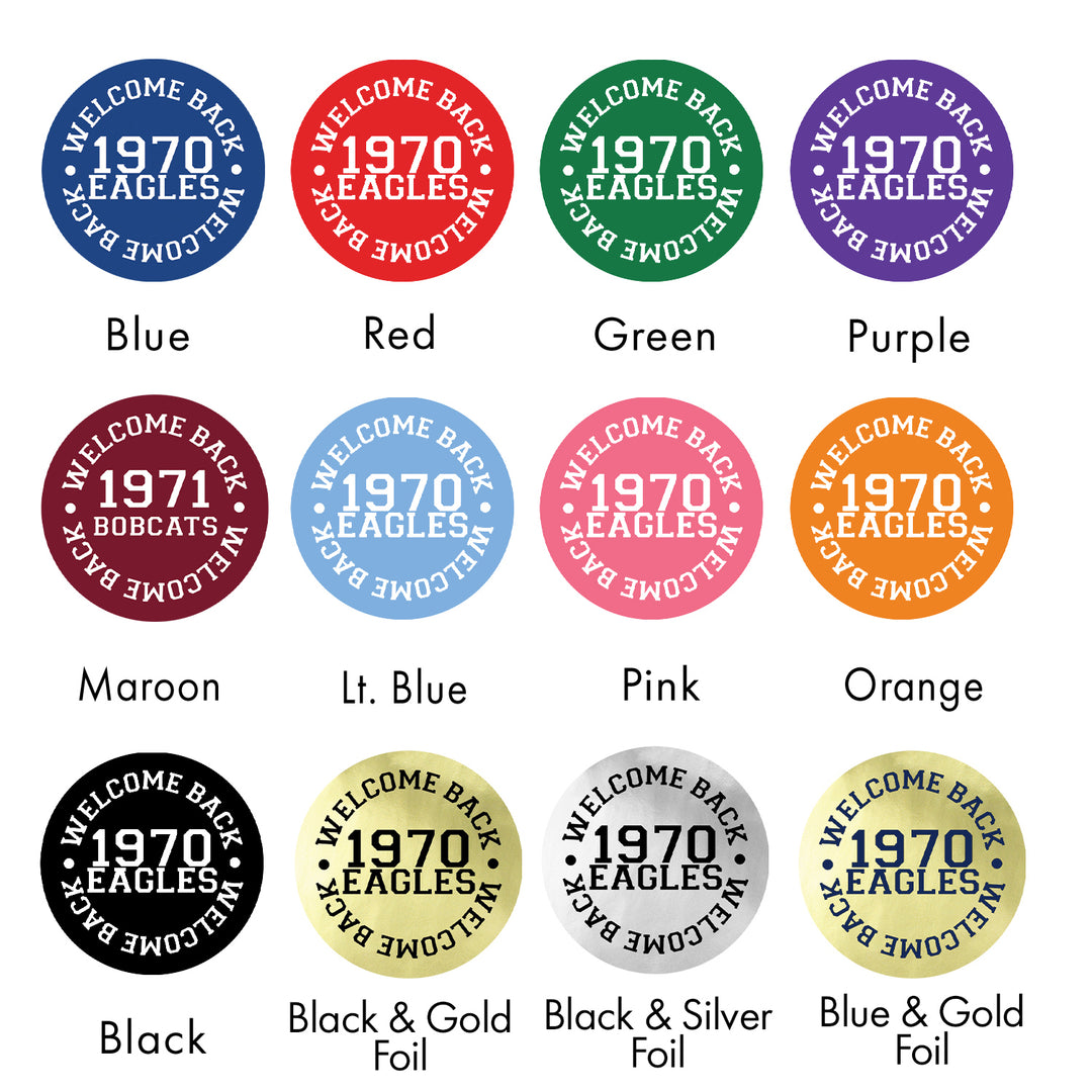 Etiquetas adhesivas redondas grandes personalizadas para fiesta de reunión de clase (12 opciones de color)