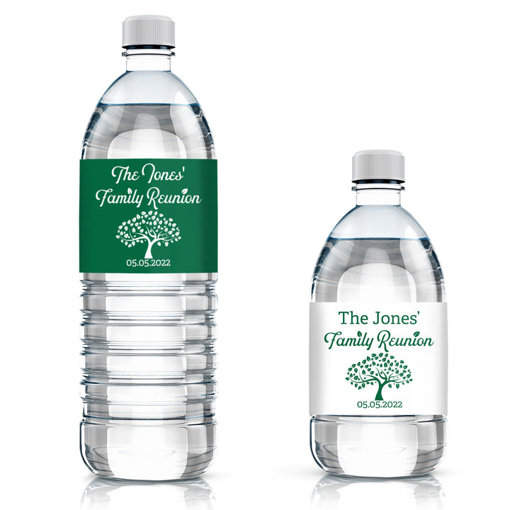 Etiquetas personalizadas para botellas de agua de fiesta de reunión familiar - 24 pegatinas (9 opciones de color)